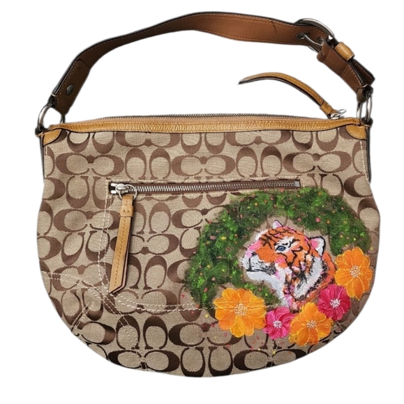 Coach Tiger Floral Hand Painted Shoulder Hobo Bag - Picture 1 of 16